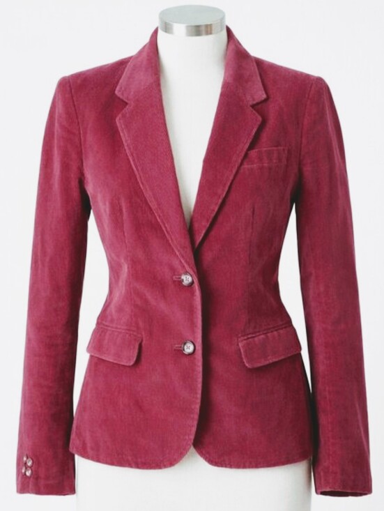Vintage Jackets & Blazers - VINTAGE Berry-Red Wide-Wale Corduroy Blazer SIZE 6P Tailored Academia Classic